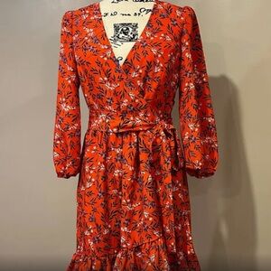 Eliza J Faux Wrap Mini Dress with Ruffle Hem, Size 8